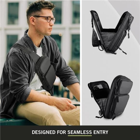 Black Tech Crossbody Bag Men Lightweight Durable Tablet Travel Shoulder Bag - Picture 4 of 7